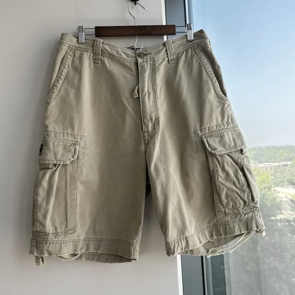 Abercrombie & Fitch Men's Beige Cotton Cargo Shorts Flat Front Pockets 32